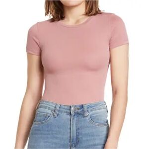 Elodie Ribbed Short Sleeve Bodysuit Pink S | Soft Stretchy Basic Nordstrom Rack